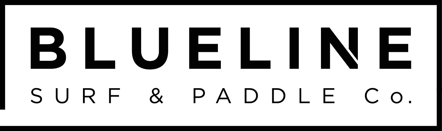 Logo for Blueline Surf and Paddle, established in 2010. Located in Jupiter, Florida, Palm Beach County. A surf shop with paddleboard and kayak rentals.