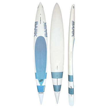 side,front and back view of the Bark Fusion Tech Prone Paddleboard