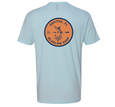 Blueline Marlin T-Shirt – Ice Blue & Orange | Blueline Surf & Paddle Co. Jupiter, FL