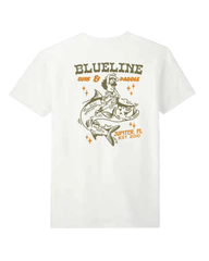 Blueline Cowgirl Tarpon T-Shirt Washed Natural with western cowgirl riding a tarpon and Jupiter FL text – back graphic