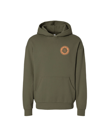 Blueline Surf and Paddle Green hoodie with a logo on the chest against a white background