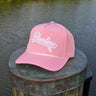 Blueline Kids Surfboard Tech Hat in Pink Heather and White displayed outdoors in Jupiter, Florida.