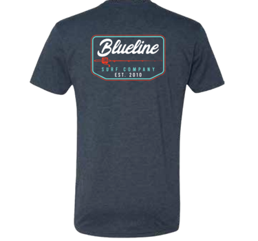 Blueline Rod & Reel T-Shirt in Midnight Navy with vintage fishing graphic – back view