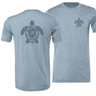 Turtle T-Shirt in Cali Blue/Navy with Blueline emblem inside sea turtle shell – back view and front view