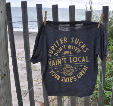Women’s Jupiter Sucks Collab Crop Tee – Dark Heather Grey | Blueline Surf & Paddle