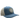 OG Blueline Logo Hat in denim with stone mesh back sitting on display