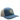 OG Blueline Logo Hat in denim with stone mesh back sitting on display