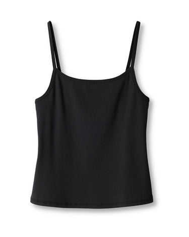 Outerknown Sojourn Ribbed Crop Tank Top in Washed Black, front view. 