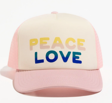 Peace & Love pink and cream women’s trucker hat