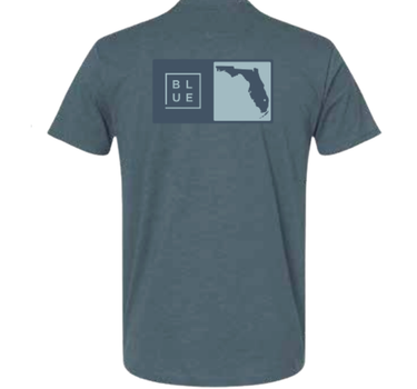 Florida Box T-Shirt in Slate Blue with Blueline mark and Florida state outline – back view