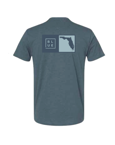 Florida Box T-Shirt in Slate Blue with Blueline mark and Florida state outline – back view
