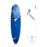 Starboard Go Surf shown from two angles on a plain white background: the top deck features a blue and white graphic design, and the bottom deck is white with blue branding and entry points.