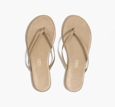 TKEES Lily Glitters Leather Sanals Pink Pearl. Handcrafted from soft Brazilian leather in a classic flip flop silhouette. 