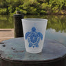 Blueline Surf & Paddle Turtle reusable frosted plastic cup with sea turtle design – 16 oz eco-friendly drinkware from Jupiter, Florida surf shop.