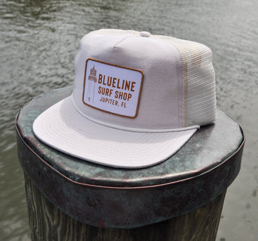 Stone colored Beacon Lightweight Cotton Rope Hat from Blueline Surf & Paddle Co. featuring classic rope detail and custom surf shop patch inspired by the Jupiter Florida coastal lifestyle.