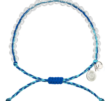 Blueline x 4ocean blue multi bracelet made from recycled ocean materials with adjustable cord and metal logo charm.