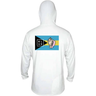 Back view of Blueline Surf & Paddle Co. Bahamas Flag Conch Shell Tech Hoody — lightweight performance hoodie with UPF sun protection, inspired by island life and designed in Jupiter, Florida.