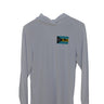 Blueline Bahamas Lobster Hooded UV Sun Shirt in White featuring Bahamas flag and lobster artwork on lightweight Ocean Tec performance fabric.