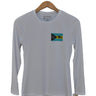 Blueline Bahamas Lobster Women's UV Sun Shirt in White featuring Bahamas flag and lobster artwork on lightweight Ocean Tec performance fabric.