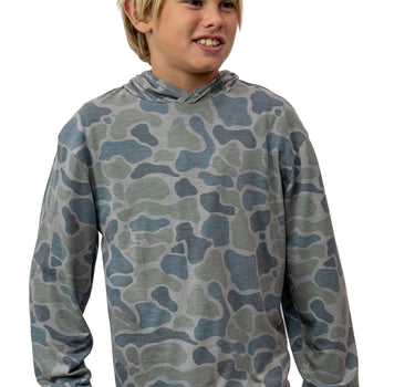 Blueline Boys' Palmer Long Sleeve Sun Hoodie in Camo