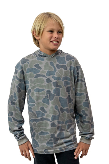 Blueline Boys' Palmer Long Sleeve Sun Hoodie in Camo