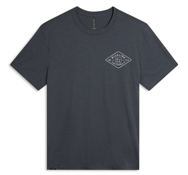 The Blueline Diamond Ghostlite Short Sleeve Tech Shirt in Charcoal grey, showing off the premium short sleeve layout and moisture-wicking weave ideal for hot days near the Jupiter Inlet Lighthouse.