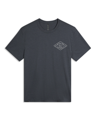 The Blueline Diamond Ghostlite Short Sleeve Tech Shirt in Charcoal grey, showing off the premium short sleeve layout and moisture-wicking weave ideal for hot days near the Jupiter Inlet Lighthouse.