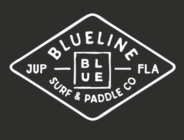 Blueline Surf & Paddle diamond logo in white on coal t-shirt