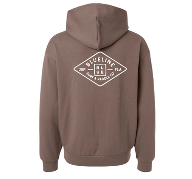 Clay-colored Blueline pullover hoodie with white diamond logo displayed on a white background