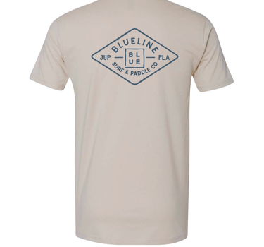 Back of the Blueline Diamond T-Shirt in ivory featuring the signature Diamond logo in pale navy inspired by the coastal lifestyle of Jupiter, Florida.