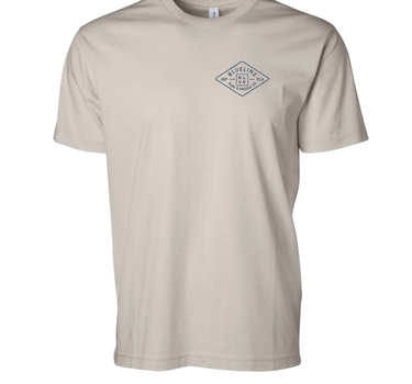 Front of the Blueline Diamond T-Shirt in ivory featuring the Blueline Diamond logo on the left chest in pale navy.
