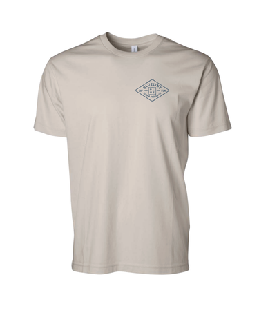 Front of the Blueline Diamond T-Shirt in ivory featuring the Blueline Diamond logo on the left chest in pale navy.