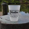 Blueline Surf & Paddle Fishing Pole reusable frosted plastic cup with fishing rod design – 16 oz eco-friendly drinkware from Jupiter, Florida surf shop.