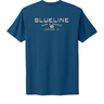 Blueline Frontier T-Shirt in Cool Blue featuring a Blueline Surf and Paddle Co. graphic on the back.