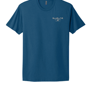 Blueline Frontier T-Shirt in Cool Blue featuring Blueline Surf and Paddle on the front left chest.