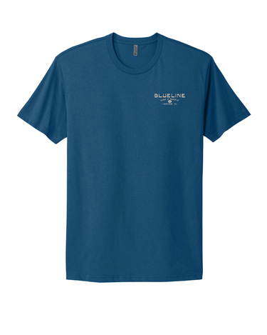 Blueline Frontier T-Shirt in Cool Blue featuring Blueline Surf and Paddle on the front left chest.
