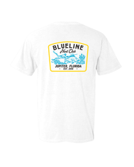 Back of the Blueline Hogfish Hunt Club T-Shirt in white featuring original Hogfish Hunt Club artwork inspired by Florida spearfishing and offshore adventures.