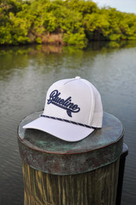 Blueline Kids Surfboard Tech Hat in White and Twilight designed for beach days, boating, surfing, and outdoor adventures in Jupiter, Florida.