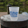 Blueline Surf & Paddle Mahi Logo reusable frosted plastic cup with colorful mahi mahi fish design – 16 oz eco-friendly drinkware from Jupiter, Florida surf shop.
