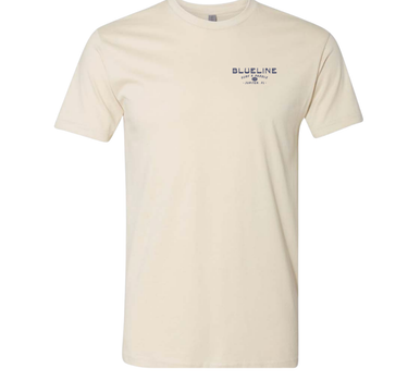 Front view of the Blueline Marlin Cowgirl T-Shirt in natural featuring the Blueline Surf & Paddle Co. logo on the left chest. Designed in Jupiter, Florida.