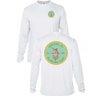 White Blueline Marlin long sleeve UV sun shirt showing front and back views with marlin graphic, designed for sun protection on the water.
