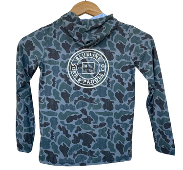 Blueline OG Logo Kids' UV Sun Hoodie – Heather Green Camo, alternate view