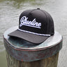 Blueline Script Hat black and white snapback coastal hat from surf shop in Jupiter Florida