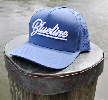 Blueline Script Hat navy and white coastal snapback hat from surf shop in Jupiter Florida