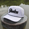 Blueline Script Hat white and black snapback coastal hat from surf shop in Jupiter Florida