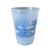 Blueline Surf & Paddle Co. reusable cup featuring sunrise, palm tree, and Blueline Surf and Paddle Co. Designed in Jupiter, Florida.