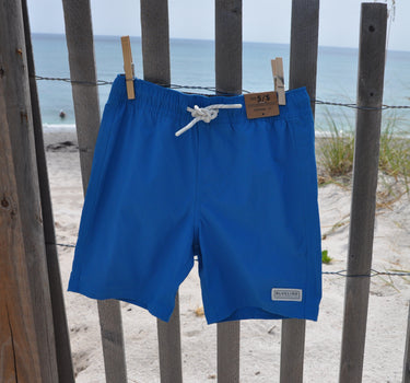 Blue Blueline Toddler Ledge Board Shorts made with lightweight quick-drying fabric for active toddlers.