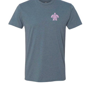Blueline Turtle T-Shirt in Indigo featuring a light pink sea turtle graphic.