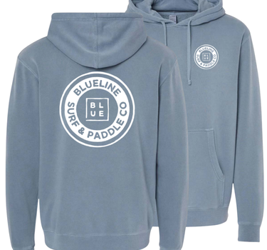 Blueline Vintage Circle Hoodie in Slate Blue, individually dyed sweatshirt