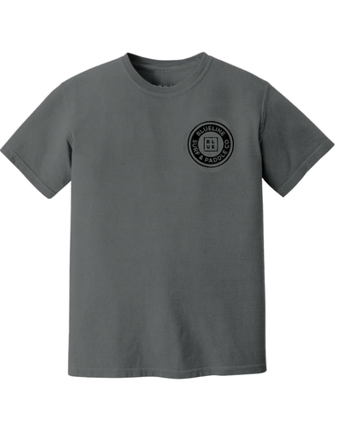 Front of the Blueline Vintage Circle T-Shirt in pepper featuring the Blueline Vintage Circle logo on the left chest in black.